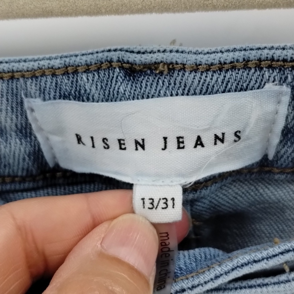 Risen denim jeans skinny frayed 31 hem light high waisted Crossover waist - Picture 4 of 11